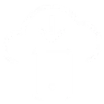 White illustration of a cloud and a phone with an arrow pointing down to signify downloading from the cloud to a smartphone on a red circle background
