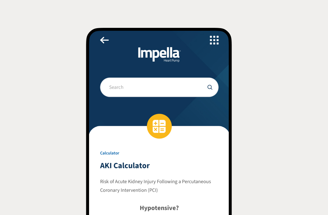 Phone showing the AKI calculator on the Impella App