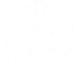 White illustration of a person with a headset on with a red circle background