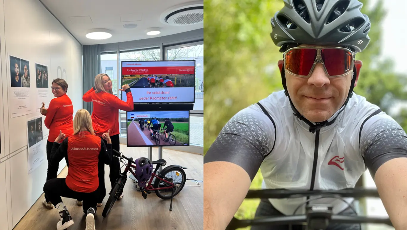 Abiomed-Mitarbeitende nehmen an der Spendenaktion "Cycling for Children" teil.